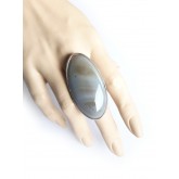 Big Agate Gray Ring, Gemstone Boho Ring,